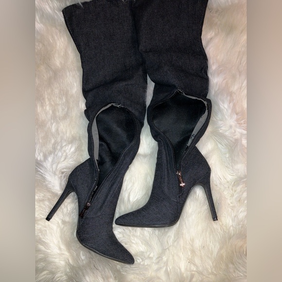 CAPE ROBBIN BLACK DENIM SNAKE THIGH-HIGH BOOTS! - Picture 12 of 15